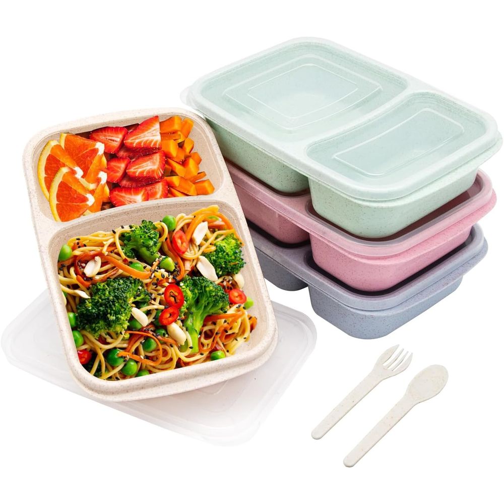 Meal Prep Microwave - 4er-Pack Bento-Lunchbox, 2-Fach Mahlzeitenbehälter mit Deckeln,