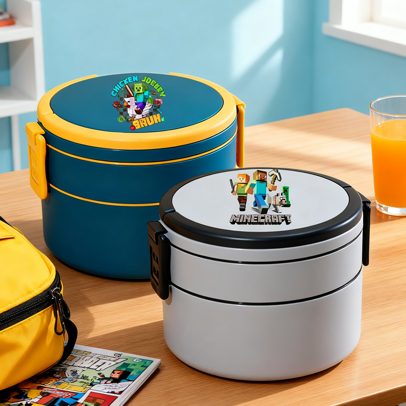 Meal Prep Microwave - Doppelstöckige Lunchbox mit Minecraft-Motiv, Bento-Boxen, mikrowellengeeignet,