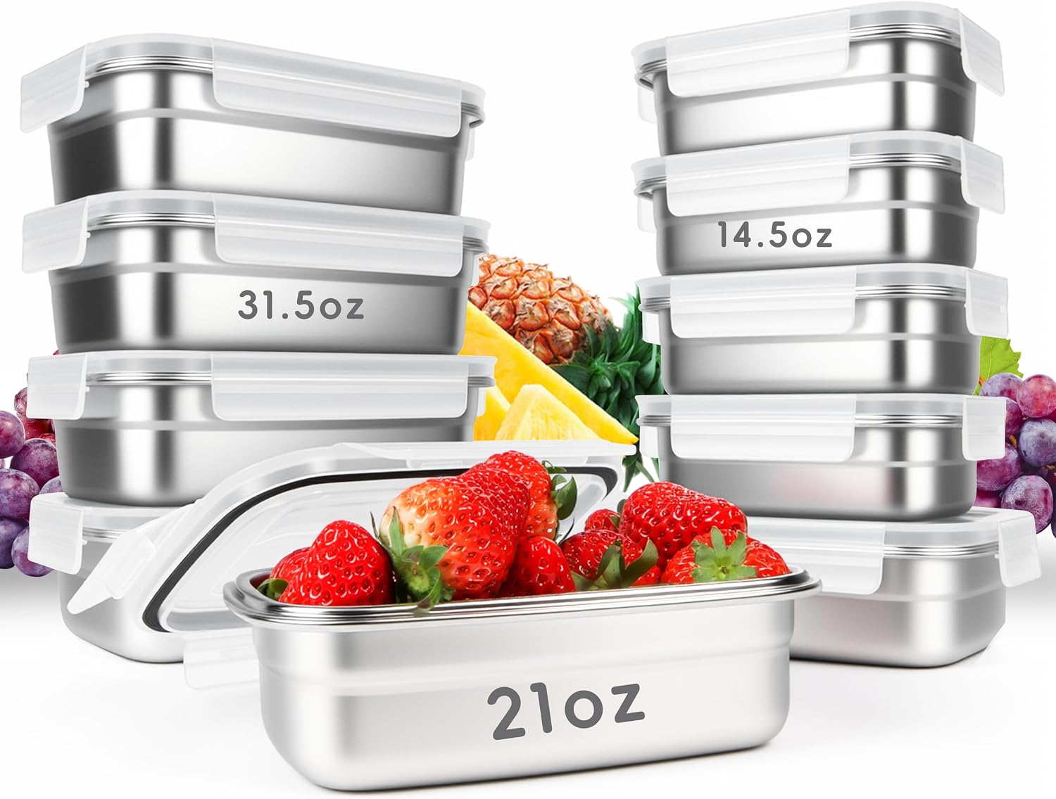 Meal Prep Oven Safe Containers - 10 Stück 304 Edelstahl-Lebensmittelbehälter mit luftdichten,