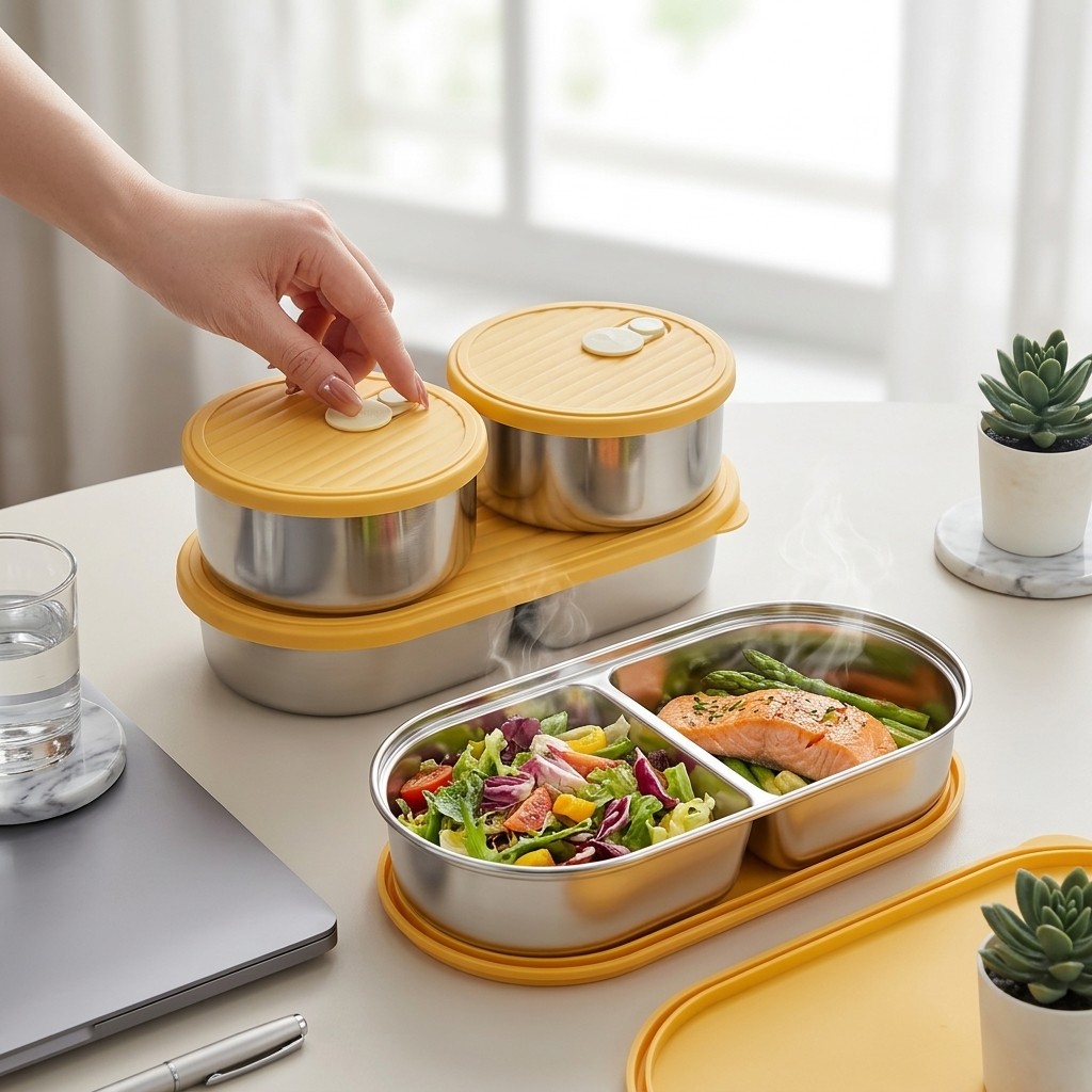 Meal Prep Meal Ideas - Mikrowellengeeignete 304 Edelstahl Bento-Box Set, Unterteilte