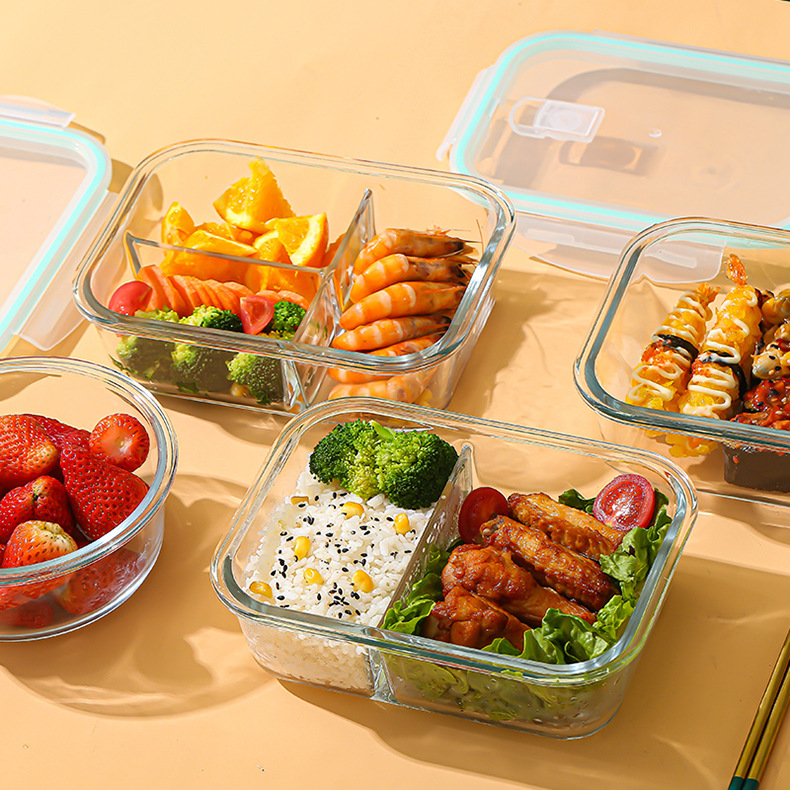 Meal Prep Microwave - Glas-Frischhaltebox aus hochborosilikathaltigem, hitzebeständigem Glas, mikrowellengeeignet,