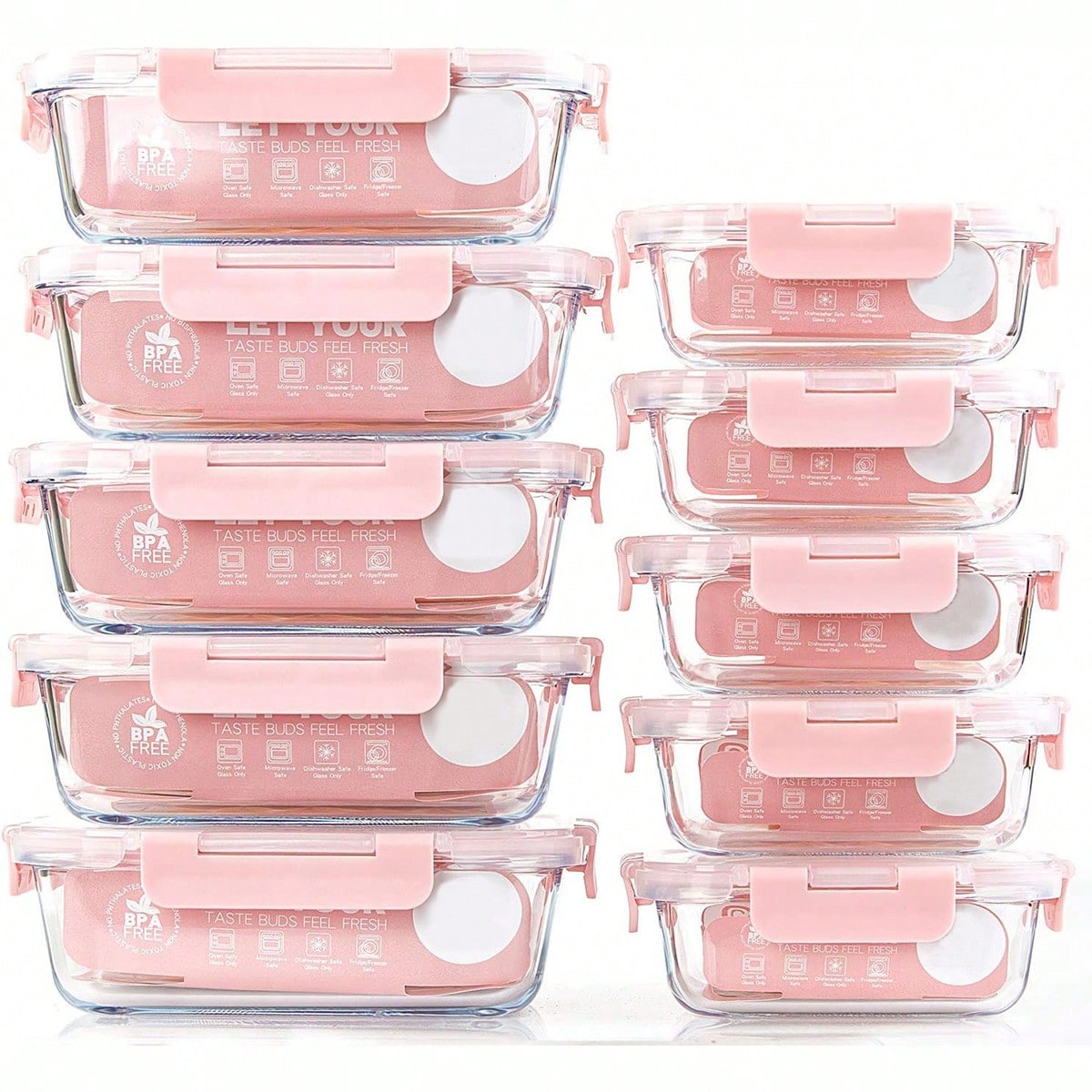 Meal Prep Glass Containers Oven Safe - 10er-Pack Glas-Mahlzeitbehälter, Lebensmittelbehälter mit luftdichten Deckeln,