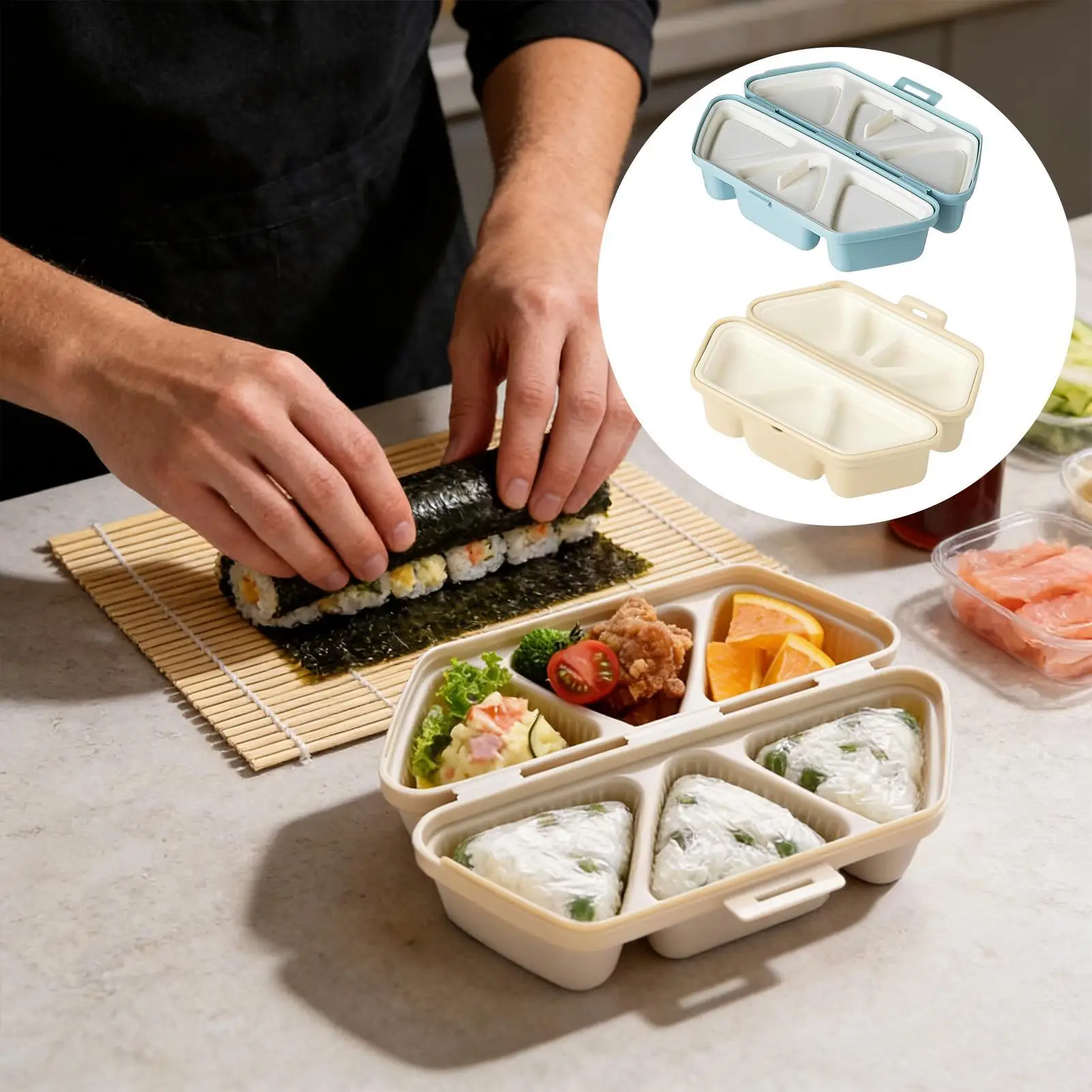 Meal Prep With Rice - Sushi-Former mit 6 Fächern, Dreieckige Reisball-Onigiri-Form,