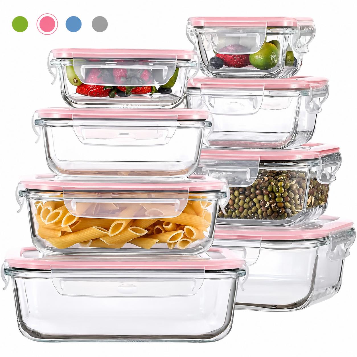 Meal Prep Oven Safe Containers - 8/12-teiliges Set stapelbarer Lebensmittelbehälter aus Borosilikatglas,